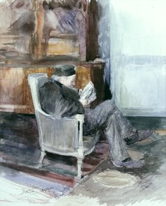 Gammel mann sitter i en lenestol (akvarell)